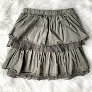 Lands End Girls Gray Tiered Tulle Ruffle Skirt 12